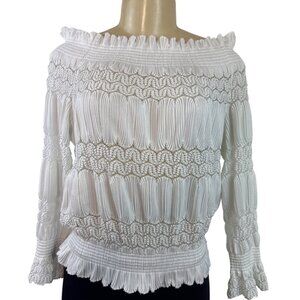 White Crochet Smocked Off-Shoulder Top By J.O.A. Los Angeles Blouse Sz P - New